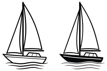Two Sailing Ships Illustration, Black and White Outlines, Seascapes Icons