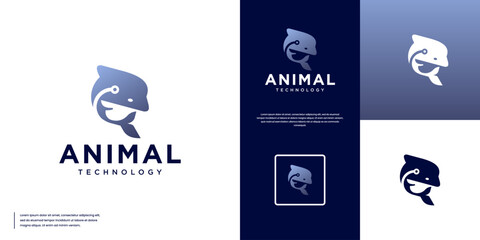 whale logo with digital technology concept, symbol of strength, resilience, and intelligence, digital services, graphic vector design. © dhulpikir