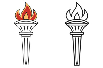 Torch Flame Icon with Handles in Colored Version and Simple Outlines