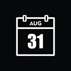 calender icon, 31 august icon with black background