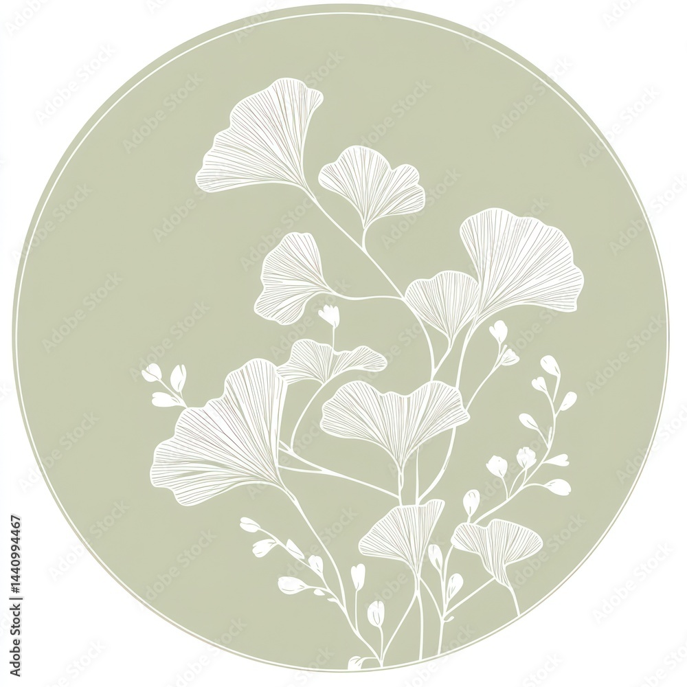Poster abstract ginkgo leaf design on a light green circle. possible use decorative print