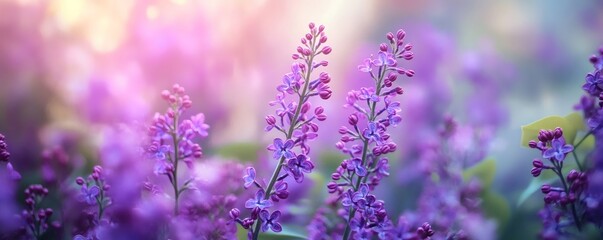 Fototapeta premium Delicate purple blossoms in soft light.