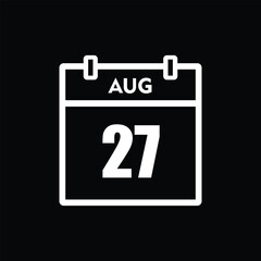 calender icon, 27 august icon with black background