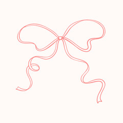 Hand drawn doodle ribbon bow. Cute line art vector vintage illustration. Trendy design element in coquette minimalist style for wedding, Valentines day, birthday party. Present and gift box decoration