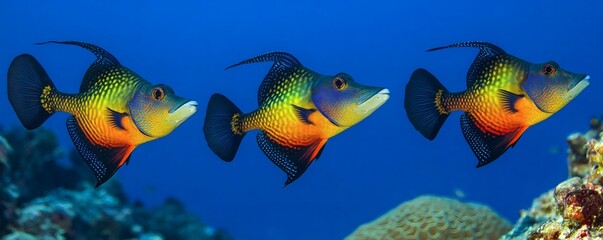 Fototapeta premium Vibrant tropical fish swimming in the ocean depths.