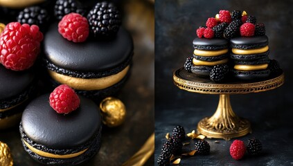 Dark and decadent macarons with fresh berries