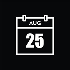 calender icon, 25 august icon with black background