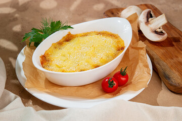 Baked Chicken and Mushroom Casserole with Cheese Crust