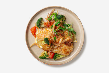 Grilled Fish Fillet with Vegetables on a Plate