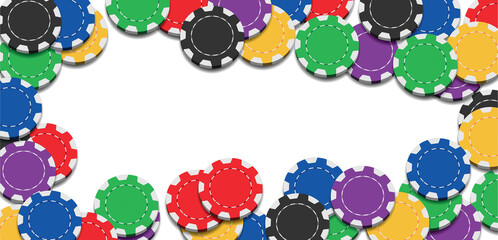 Colorful Casino Chips Rectangle Border Frame Scattered