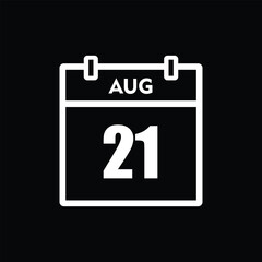 calender icon, 21 august icon with black background