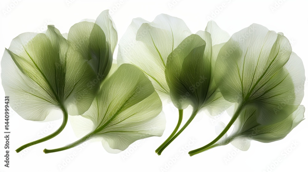 Aufkleber four green leaves are arranged in a row. the leaves are very thin and delicate, and they appear to b