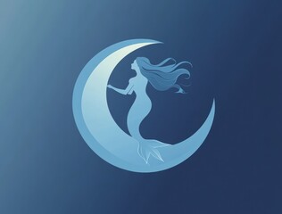 Fototapeta premium Mermaid on Crescent Moon, Elegant Silhouette, Mystical Scene, Stock Image
