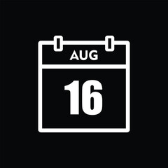 calender icon, 16 august icon with black background