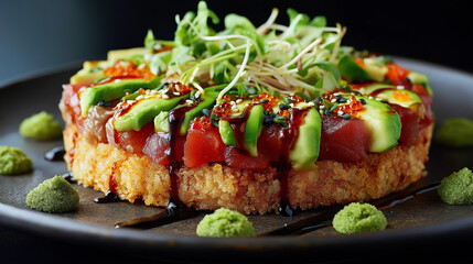 Tuna Stack With Avocado And Sprouts