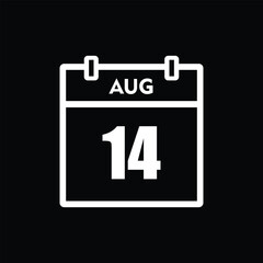 calender icon, 14 august icon with black background