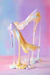 Fototapeta premium Vibrant melted heels in pastel abstract art for creative design,National High Heel Day