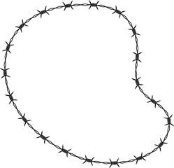Floating irregular shape outlined by a continuous barbed wire path with curved contours.