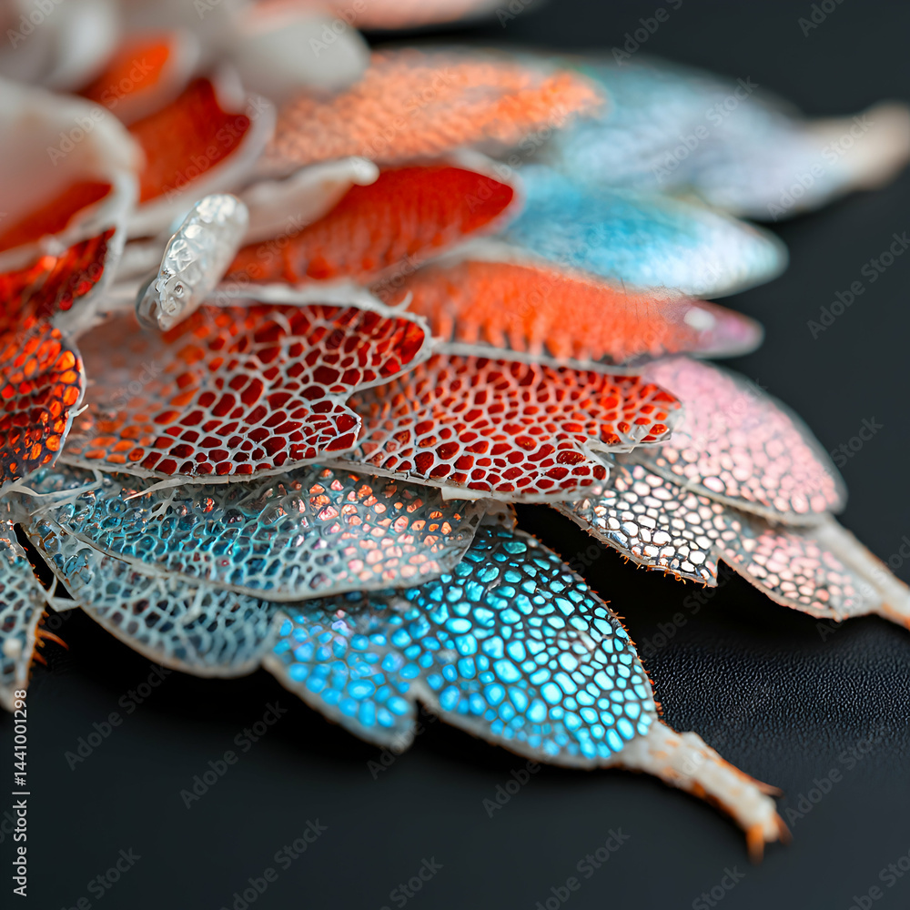 Poster intricate details of colorful layered wings. perfect for art projects design inspiration textile pat
