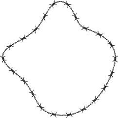 Wavy rounded shape bordered by a curved barbed wire pattern.