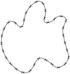 Wavy abstract shape outlined with a barbed wire border forming irregular curves.