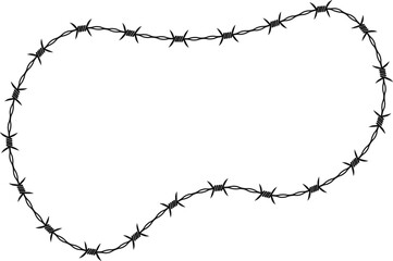 Amoeba-like shape enclosed by a flowing barbed wire border.