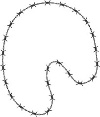 Soft arc-shaped blob with a curved barbed wire outline.
