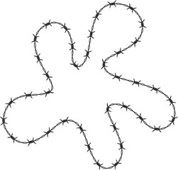Shape with artistic lobes and a curved barbed wire outline forming a dynamic border.