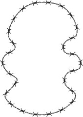 Artistic irregular freeform shape outlined by a continuous barbed wire border.