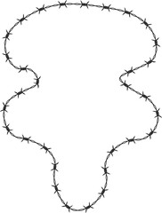 Barbed wire following a curved artistic form with flowing and connected edges.