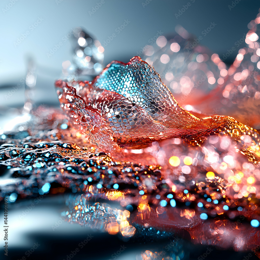 Poster abstract image of iridescent material. use it as a background for futuristic or fantasy-themed proje