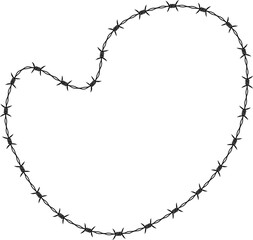 Barbed wire arranged in an irregular freeform abstract shape.