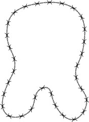 Barbed wire creating a soft curved shape resembling a tooth.