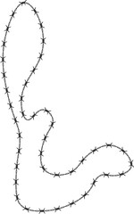 Curved shape featuring a continuous barbed wire path forming a modern abstract structure with irregular edges.