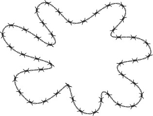 Fluid-like curved shape with a wavy barbed wire pattern creating an organic splatter-inspired form.