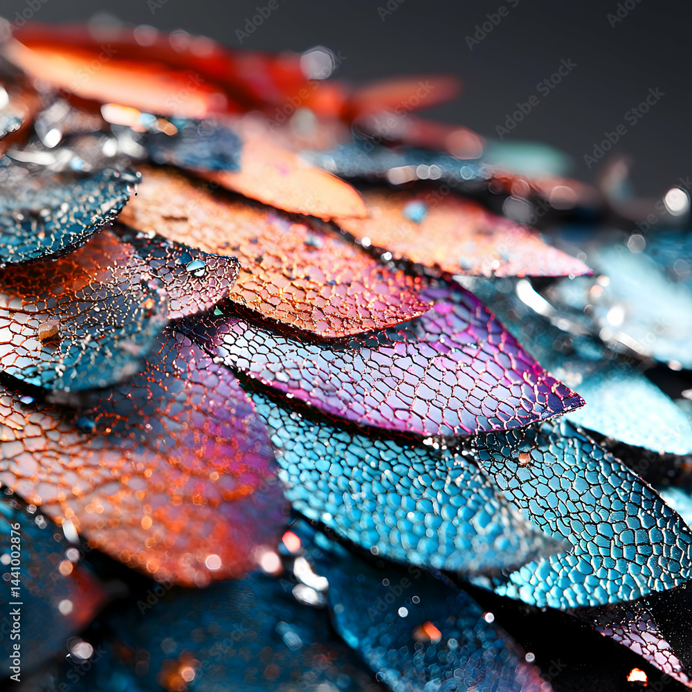 Aufkleber close-up of iridescent scales. great for fantasy art or textile design. use for backgrounds or textu