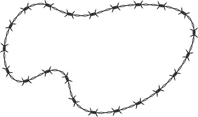 Liquid-inspired rounded shape with a flowing barbed wire path forming an abstract outline.