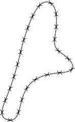 Minimalist abstract form featuring a curved barbed wire pattern with a smooth fluid motion.