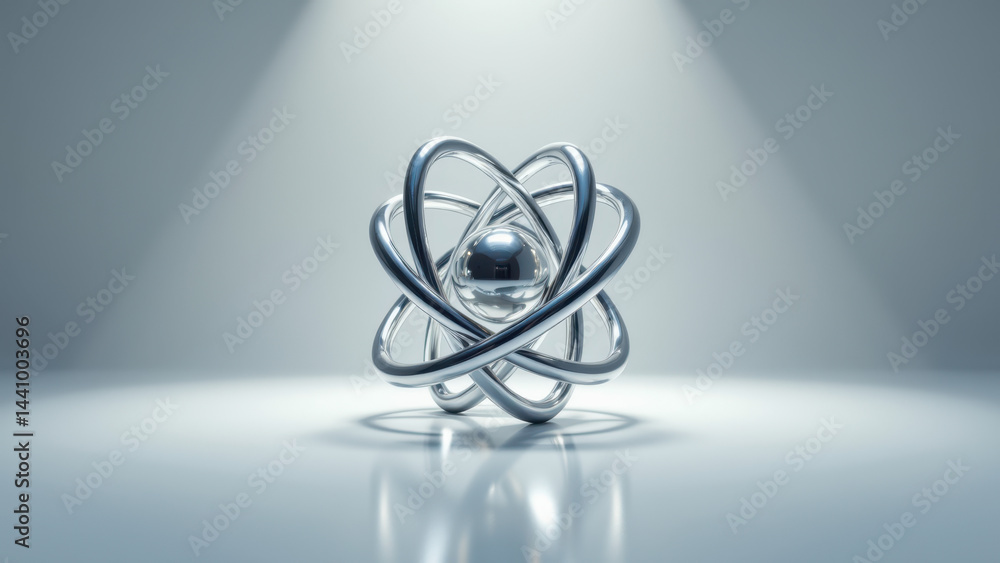 Aufkleber a detailed 3d rendering of an atomic structure on a reflective surface.