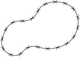 Naturally flowing shape featuring a curved barbed wire path forming an organic structure.