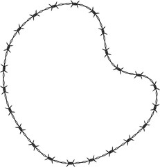 Rounded shape with a smooth curved barbed wire path forming an abstract composition.