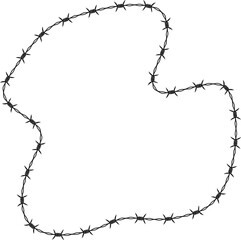 Irregular curved shape created with a barbed wire path forming a unique fluid structure.