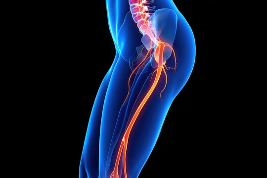 Sciatic nerve showing through blue silhouette of human body