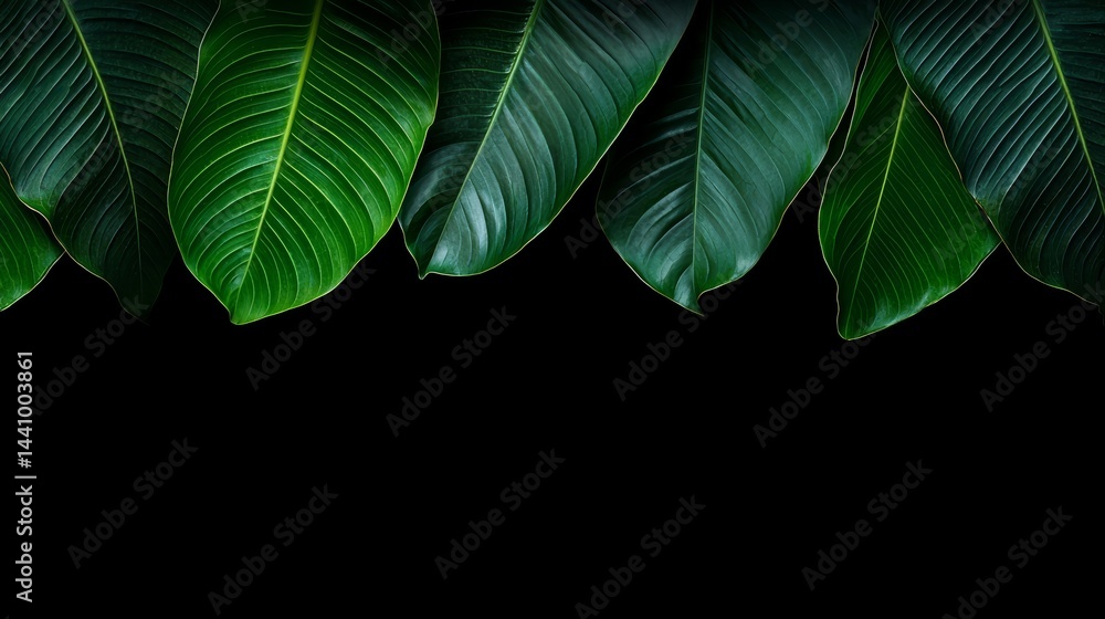 Aufkleber leafy green plant with a black background. the leaves are large and green, and they are arranged in 