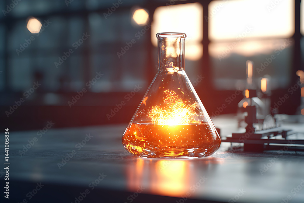 Aufkleber a vibrant lab flask with glowing liquid. perfect for science fiction concepts or futuristic visual d