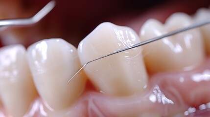 Close up of dental sutures after a gum grafting procedure