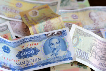 Vietnamese dong banknotes. Money concept
