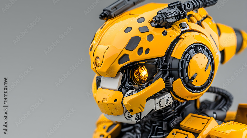 Aufkleber a highly detailed robot head with glowing eyes in a yellow color scheme. it could be used for a sci-