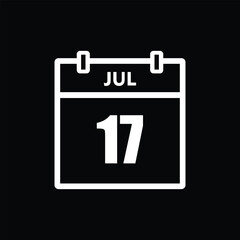 calender icon, 17 july icon with black background