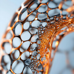 Intricate metallic structure showcasing a porous design. It could be used for biomimicry architectural designs or advanced material research explorations.